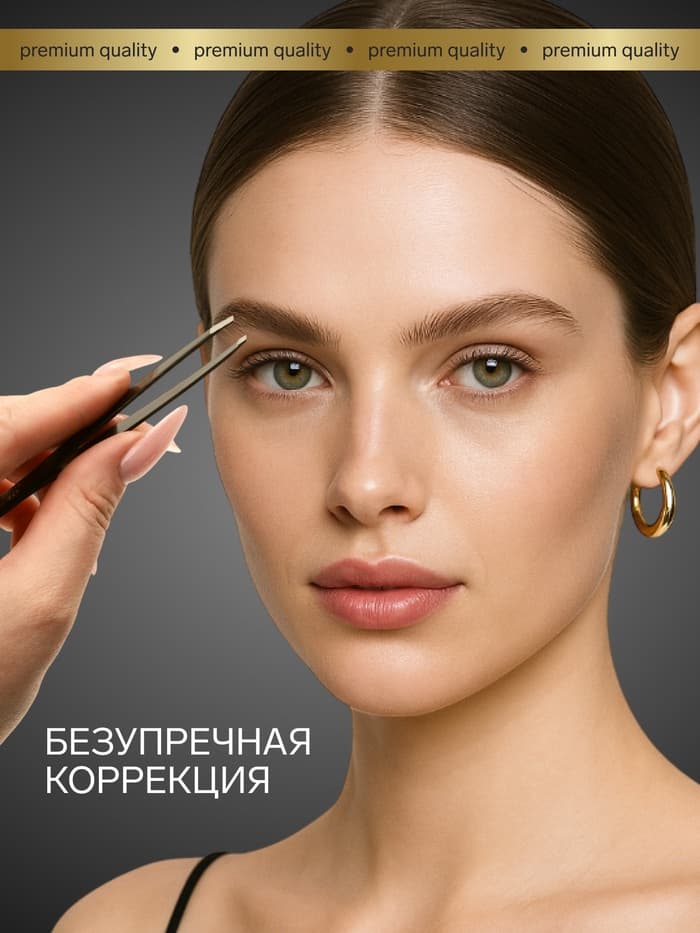 Пинцет для бровей профессиональный, скошенный, широкий, 9.6 см, чёрный