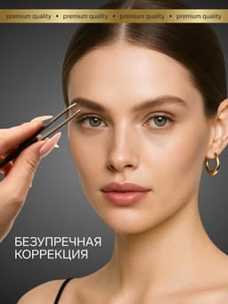 Пинцет для бровей профессиональный, скошенный, широкий, 9.6 см, чёрный