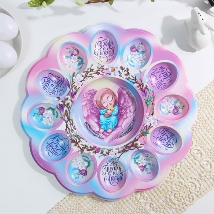 Подставка для 12 яиц и кулича «Ангел» на пасху, 30×30 см