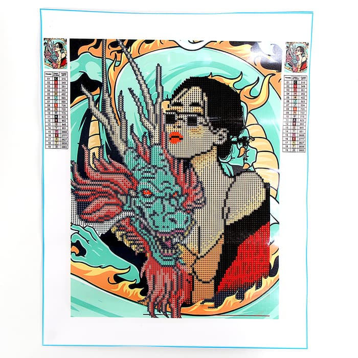Алмазная мозаика с частичным заполнением «Девушка с драконом» без рамы 30×40 см