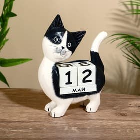 Вечный календарь «Котик», 15×22×6 см, дерево