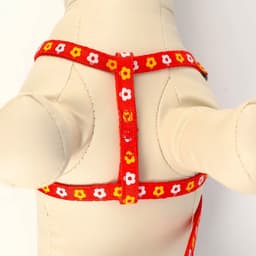 Шлейка с поводком «Цветы», ОГ 23-35 см, ширина 1 см, поводок 120 см, прошитая, красная