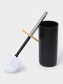 Аксессуары для ванной комнаты SAVANNA «Вуди», 6 предметов, мыльница, дозатор, 2 стакана, ёршик, ведро, чёрные