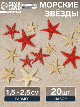 Набор натуральных морских звезд, 1.5 - 2.5 см, 20 шт., красные - белые
