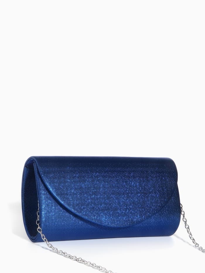 Сумка-клатч вечерняя на магните, на серебристой цепочке, синяя