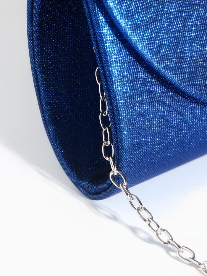 Сумка-клатч вечерняя на магните, на серебристой цепочке, синяя
