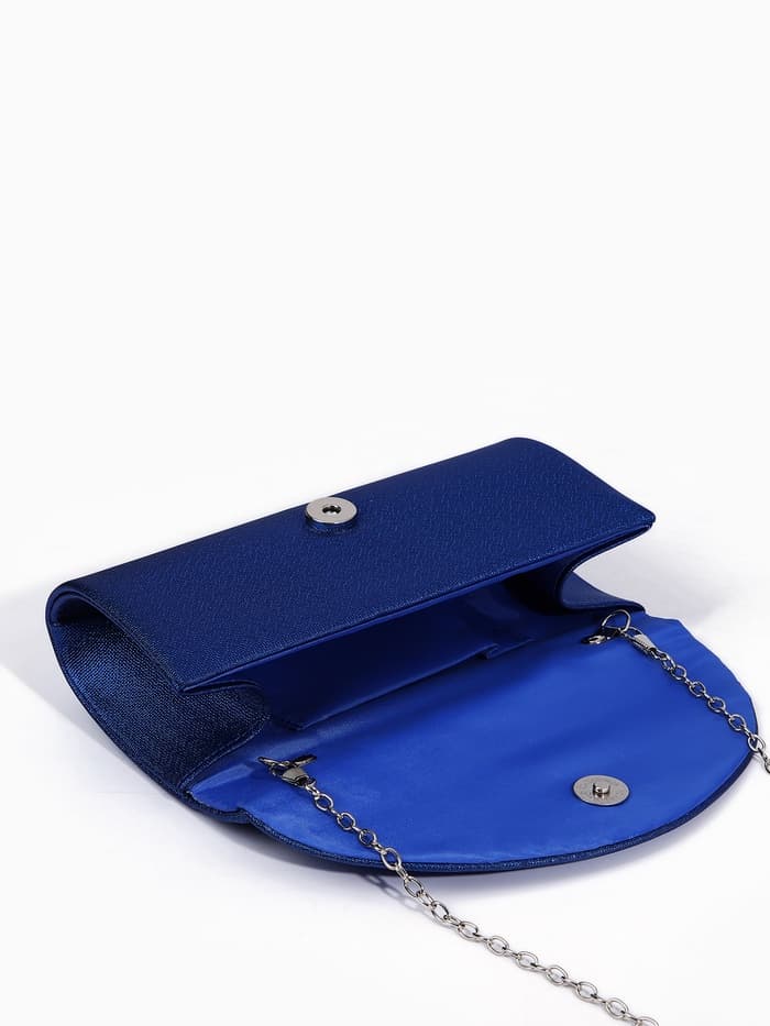 Сумка-клатч вечерняя на магните, на серебристой цепочке, синяя