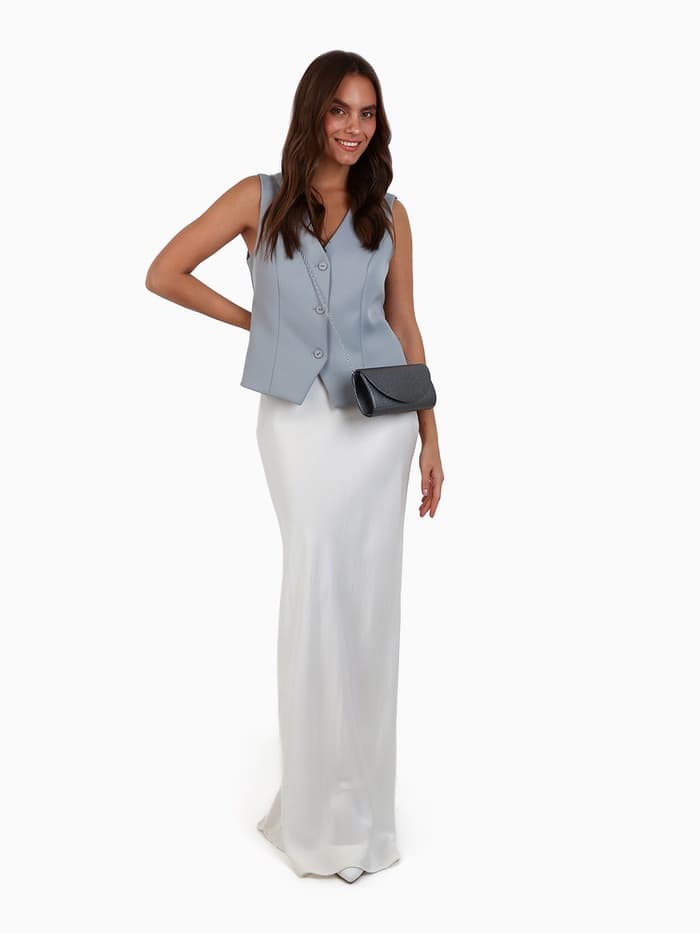 Сумка-клатч вечерняя на магните, на серебристой цепочке, серая