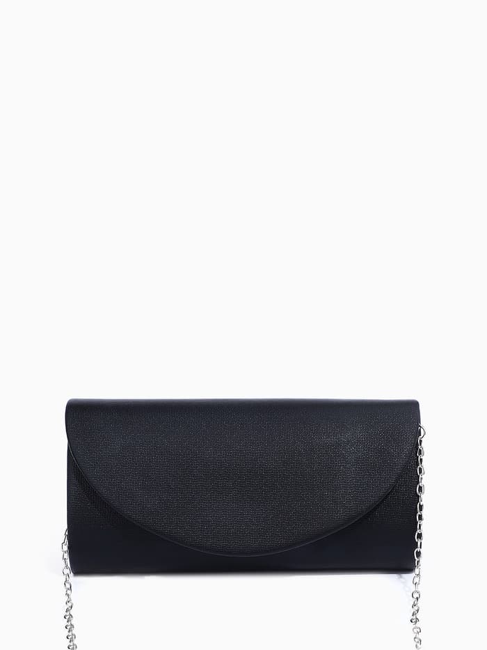 Сумка-клатч вечерняя на магните, на серебристой цепочке, чёрная