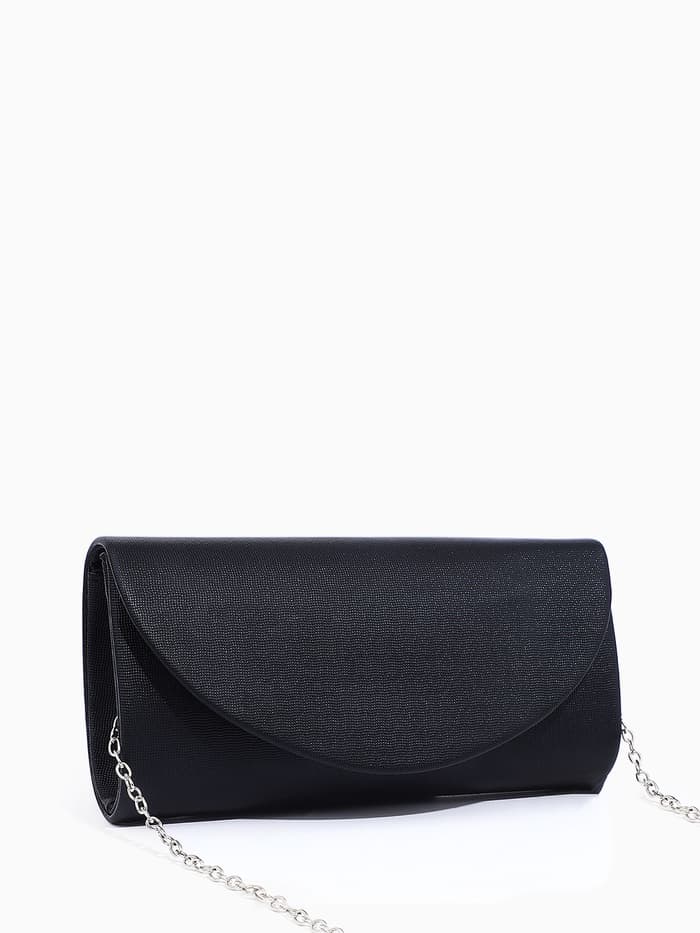 Сумка-клатч вечерняя на магните, на серебристой цепочке, чёрная