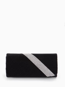 Сумка-клатч вечерняя на магните, на длинной цепочке, с серебристой вставкой, чёрная