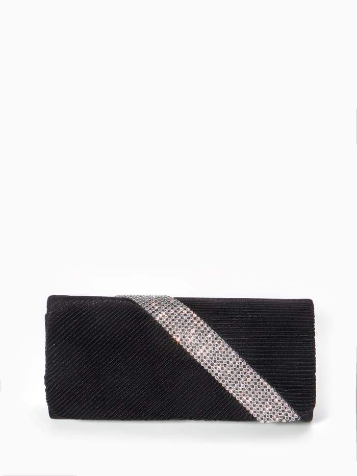 Сумка-клатч вечерняя на магните, на длинной цепочке, с серебристой вставкой, чёрная