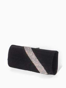 Сумка-клатч вечерняя на магните, на длинной цепочке, с серебристой вставкой, чёрная