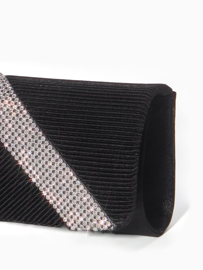 Сумка-клатч вечерняя на магните, на длинной цепочке, с серебристой вставкой, чёрная