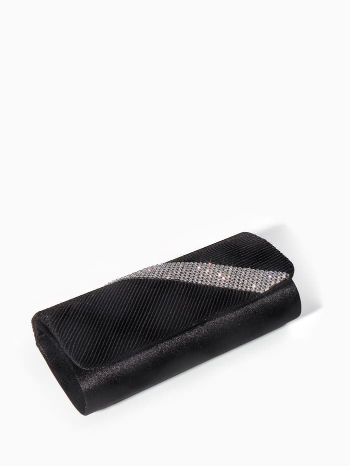 Сумка-клатч вечерняя на магните, на длинной цепочке, с серебристой вставкой, чёрная