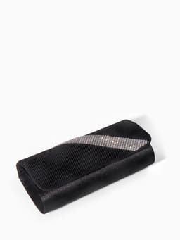 Сумка-клатч вечерняя на магните, на длинной цепочке, с серебристой вставкой, чёрная