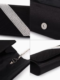 Сумка-клатч вечерняя на магните, на длинной цепочке, с серебристой вставкой, чёрная