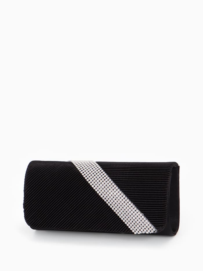 Сумка-клатч вечерняя на магните, на длинной цепочке, с серебристой вставкой, чёрная