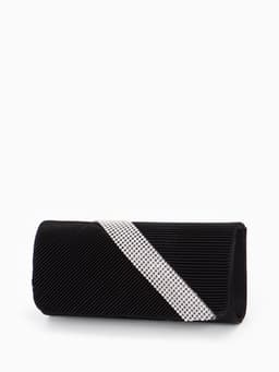 Сумка-клатч вечерняя на магните, на длинной цепочке, с серебристой вставкой, чёрная