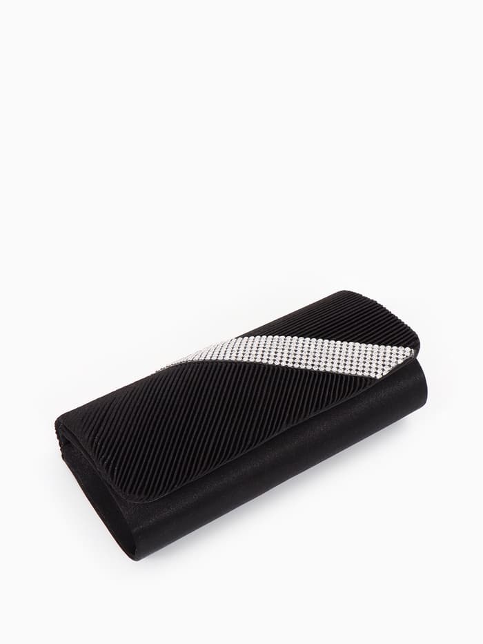 Сумка-клатч вечерняя на магните, на длинной цепочке, с серебристой вставкой, чёрная