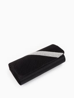 Сумка-клатч вечерняя на магните, на длинной цепочке, с серебристой вставкой, чёрная