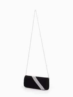 Сумка-клатч вечерняя на магните, на длинной цепочке, с серебристой вставкой, чёрная