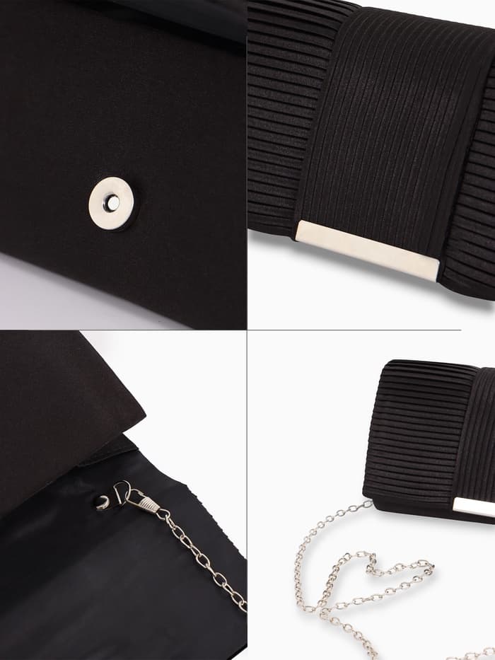 Сумка-клатч женская на магните, на длинной цепочке, чёрная