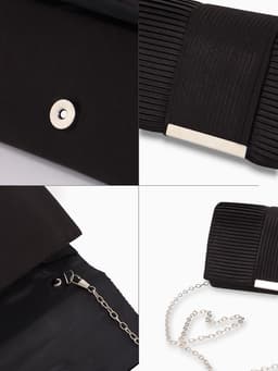 Сумка-клатч женская на магните, на длинной цепочке, чёрная