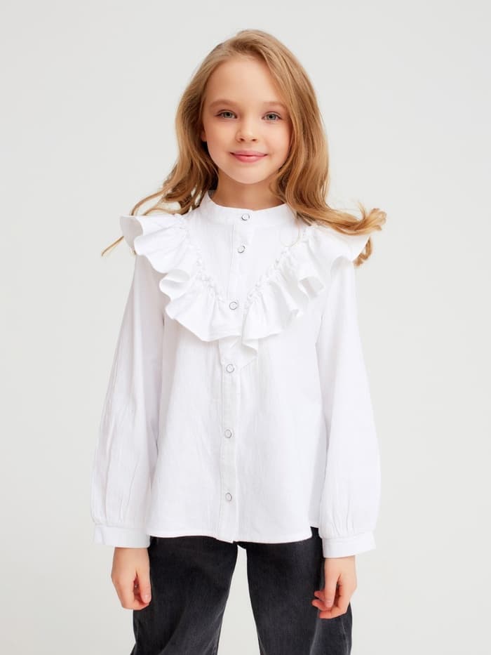 Блузка для девочки MINAKU: Cotton collection, белая, рост 128 см