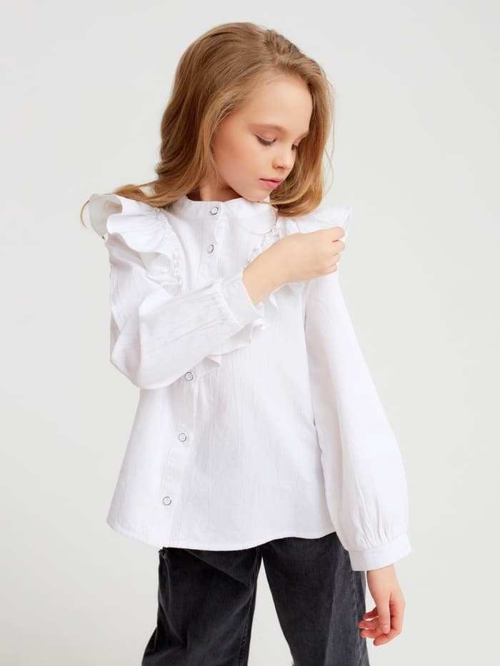 Блузка для девочки MINAKU: Cotton collection, белая, рост 128 см