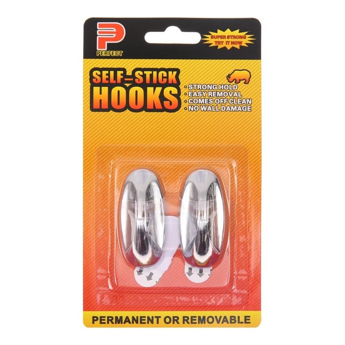Крючки самоклеящиеся, круглые, с системой бесследного удаления, набор, хром, 2.5×5.5 см, 2 шт.