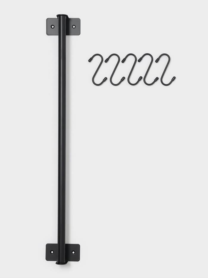 Рейлинговая система для кухни, 57 см, 5 крючков, чёрная