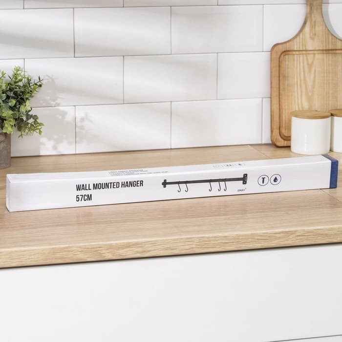 Рейлинговая система для кухни, 57 см, 5 крючков, чёрная