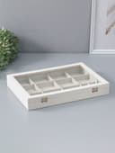 Шкатулка для украшений 12 ячеек, 35×24×4.5, стеклянная крышка, бежевая