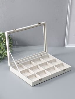 Шкатулка для украшений 12 ячеек, 35×24×4.5, стеклянная крышка, бежевая