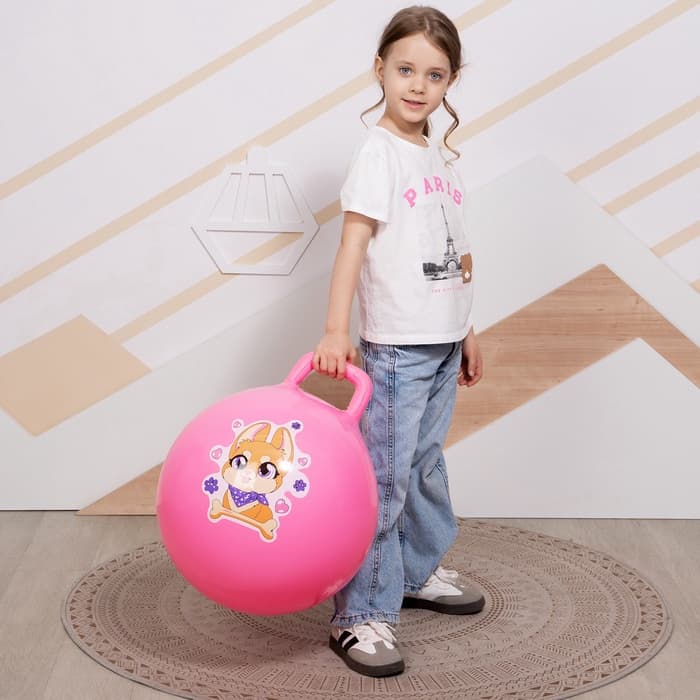 Мяч - прыгун с ручкой ONLYTOP «Корги», d=45 см, розовый