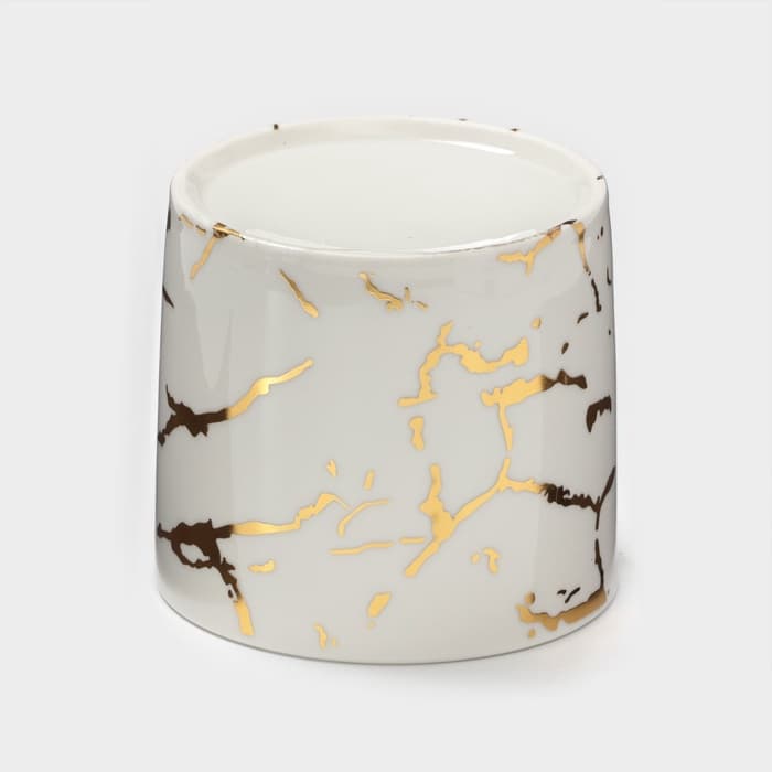 Банки с ложками на деревянной подставке «Эстет. Gold», набор 3 шт.: 300 мл, керамика, белые