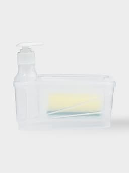 Дозатор для моющего средства с подставкой для губки Доляна, губка в комплекте, 600 мл, 17×13×14 см