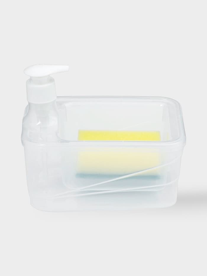 Дозатор для моющего средства с подставкой для губки Доляна, губка в комплекте, 600 мл, 17×13×14 см