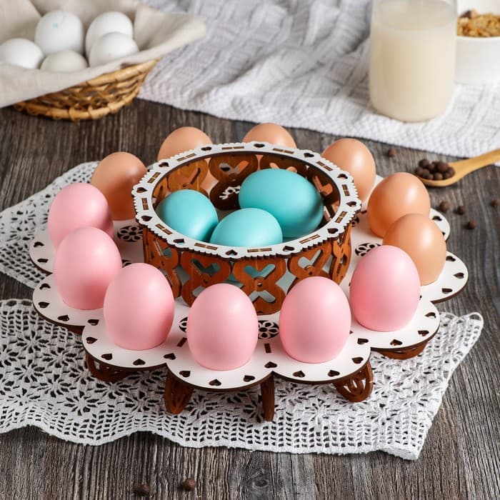 Подставка для кулича и яиц пасхальная Доляна, 12 ячеек, 29×29×10 см, дерево