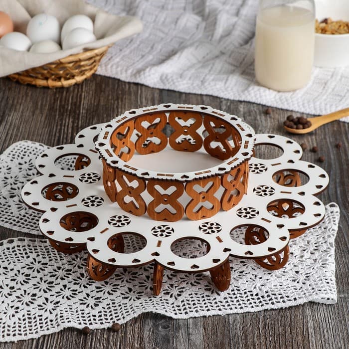 Подставка для кулича и яиц пасхальная Доляна, 12 ячеек, 29×29×10 см, дерево