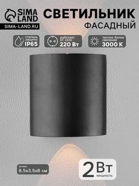 Светильник фасадный «Полусфера», FSD-007, 2 Вт, 3000К, 1 луч, IP65, 220 В, металл, чёрный