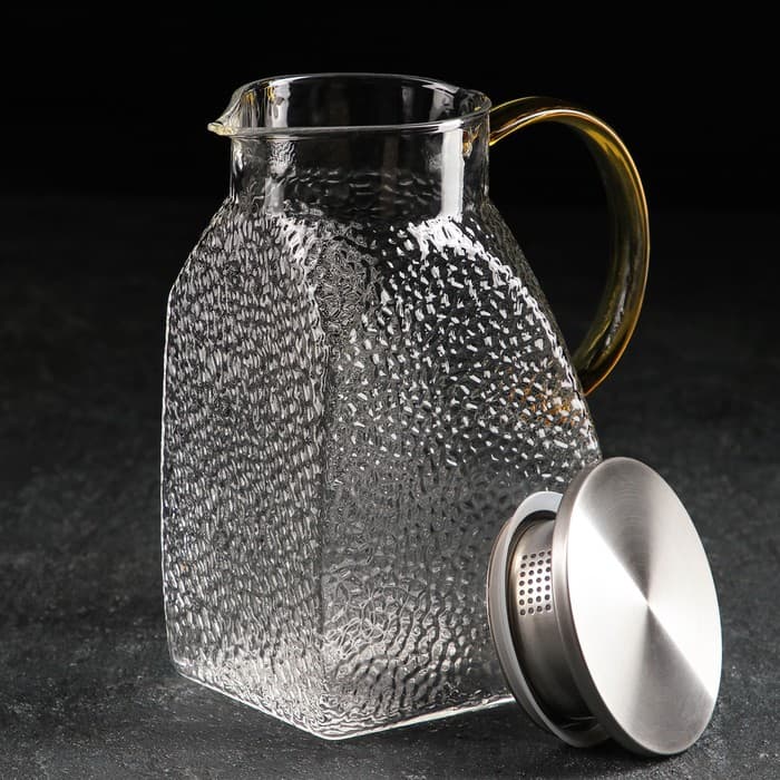 Кувшин для воды Magistro «Сара», 1.4 л, 15.5×9×20 см, с металлической крышкой, стекло, прозрачный