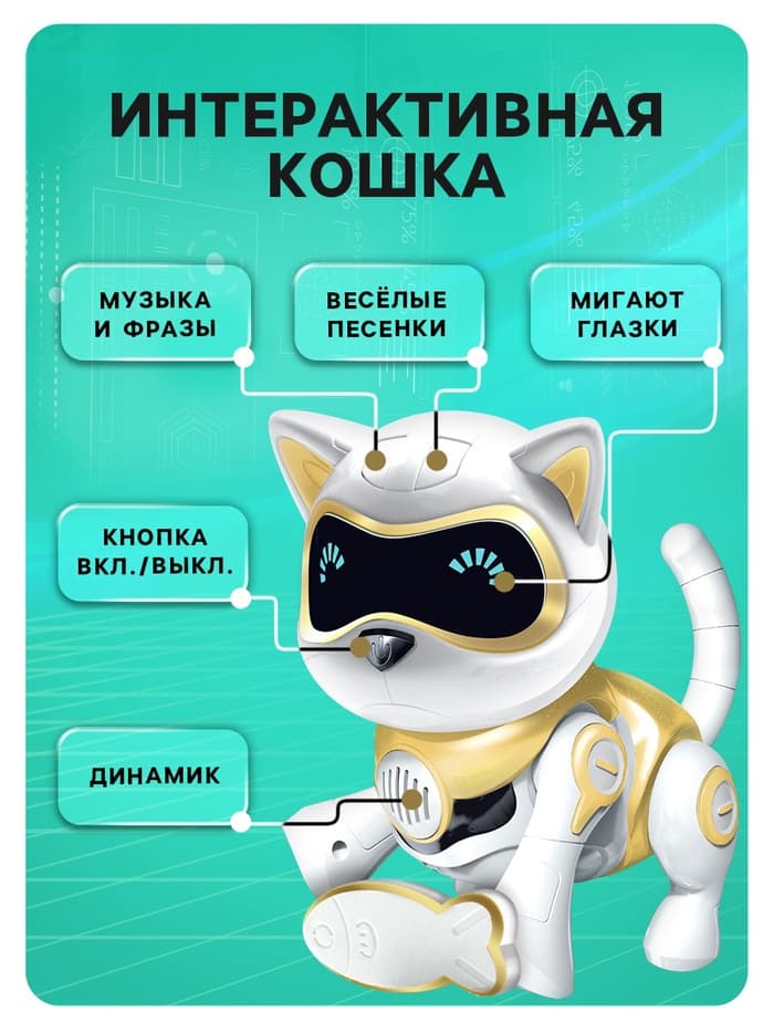 Робот кот «Шерри» IQ BOT, интерактивный: сенсорный, свет, звук, музыкальный, танцующий, на аккумуляторе, на русском языке, золотой
