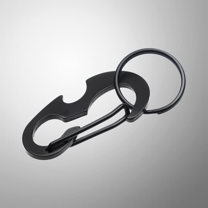 Карабин с кольцом для ключей и открывашкой, чёрный 5 см