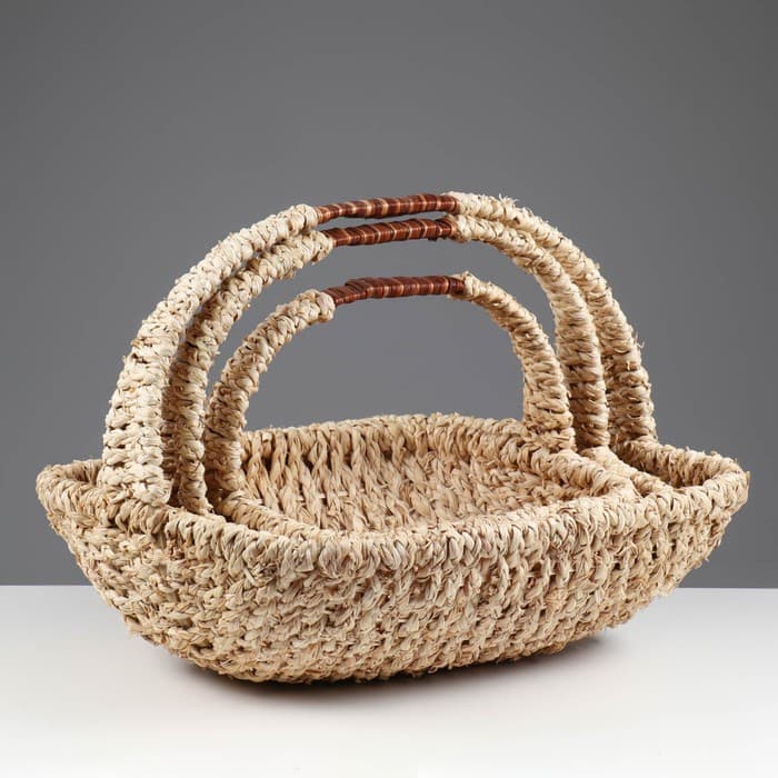 Корзина плетёная для хранения, бамбук, овальная, бежевая, набор 3 шт.