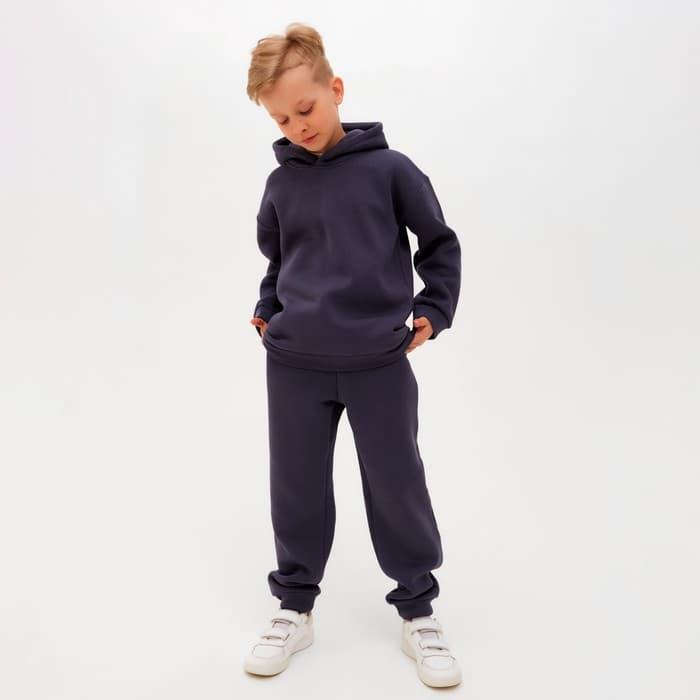 Костюм для мальчика с начёсом: худи, брюки, MINAKU: Basic Line KIDS, серый, рост 110 см