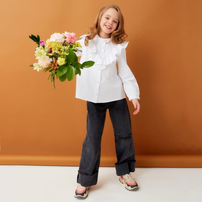 Блузка для девочки MINAKU: Cotton collection, белая, рост 152 см