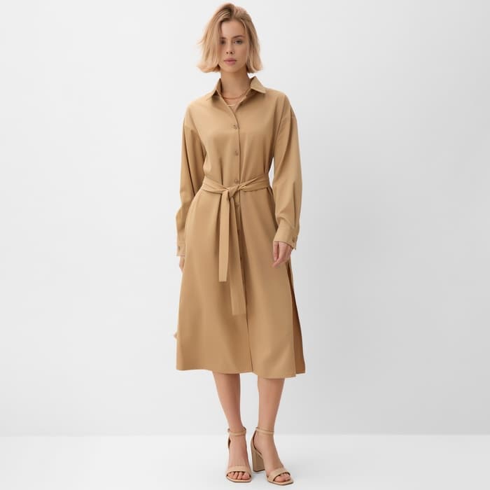 Платье миди женское MINAKU: Casual collection, бежевое, размер 42