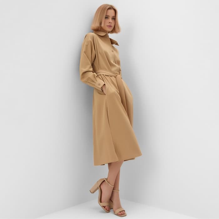 Платье миди женское MINAKU: Casual collection, бежевое, размер 46